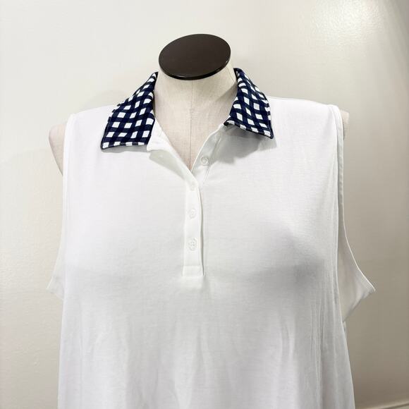 Draper James x Lands End 2X Top Polo Sleeveless Gingham Collar White Golf Preppy - Picture 9 of 13